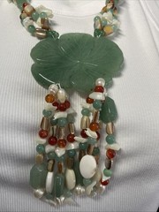 CHINESE MULTI JADE/PEARL/JADEITE 28 in 8mm-12mm Round BEAD W/925 CLASP NECKLACE