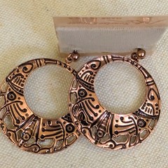 Vintage Wheeler Sunrise Copper Large Hoop Dangle Earrings Original Card USA
