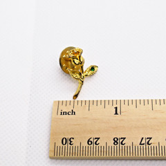 Vintage Gold Tone Rose Lapel Pin Small Flower Design Green Stone Accent
