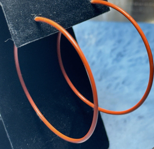 Vintage Big thin Orange Enamel Hoop Pierced Earrings 2″