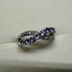 Amazing 10K Solid White Gold Tanzanite Diamond Gemstone Ring Size 6.75, 2.48g