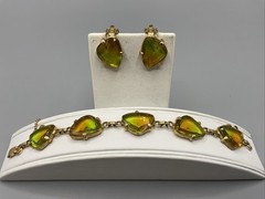 Designer SIGNED Vintage Judy Lee Crystal Bracelet & Clip On Earrings Set