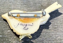 VTG 2002 Jacqui Ertischek Signed Polymer Clay Chickadee Bird Brooch Pin Pair Set