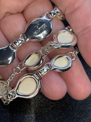 Vintage Napier Link Necklace Bracelet Cream Silver Tone