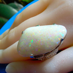 Original EARTH MINED OPAL DIAMOND Deco Style Ring PLATINUM Filigree Statement
