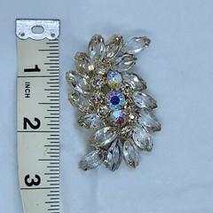 2.5″ Vintage Clear Navettes and AB Rhinestone Brooch Floral