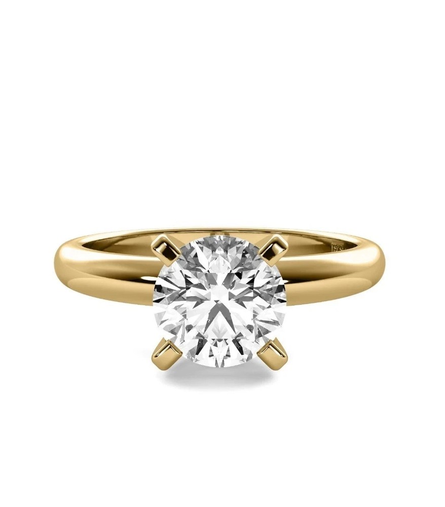 2Ct Round Cut Lab Grown Solitaire Diamond 14k Yellow Gold Finish Engagement Ring