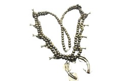Vintage Silver Tone Black Onyx Squash Blossom Statement 24in Western Nickle