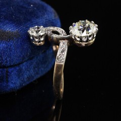 Vintage Style Twisted Two Stone Ring 2.1Ct Simulated Diamond 14k White Gold Over