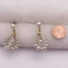 Dangle Drop Imitation Pearl Cluster Vintage Gold Tone Clip-On Earrings FREE SHIP