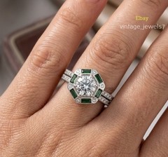 2.54CT Round Lab Created Diamond Vintage Hexagon Halo Ring 14K White Gold Finish