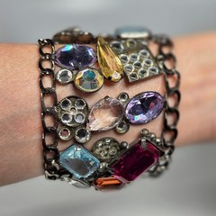 1980’s Les Neredides Multicolor Cuff Bracelet & Earring Set from Nice, France