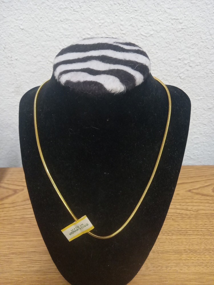 Necklace Costume Gold Tone Square Snake Chain Screw Clasp Made In Hong Kong