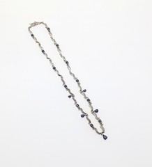 14K White Gold Natural Sapphire & Diamond Necklace 17.5″