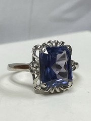 Schmitz Moore & Co. (SMCO) 10k Gold Ring, Blue-Violet Gemstone, Art Deco Era