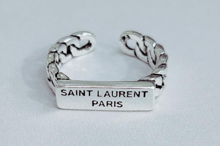 Vintage Chain Bar Engraved Letter Open Ring Retro Antique Silver Adjustable