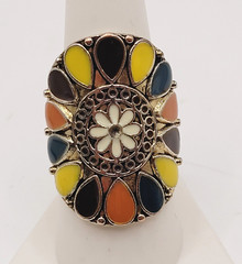 Southwestern Style Native Design Flower Blossom Vintage Silver Tone Ring 8.5