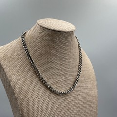 Vintage Silver Tone Cuban Link Chain Necklace Adjustable Lobster Clasp 16-18″