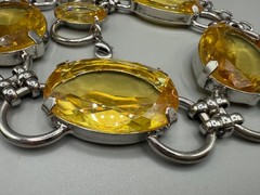 GRAZIANO SIGNED FAUX CITRINE LUCITE LARGE SILVER TONE NECKLACE 21″ STATEMENT
