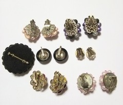 Vintage 6 Pair Clip Earrings & 1 Brooch Pin