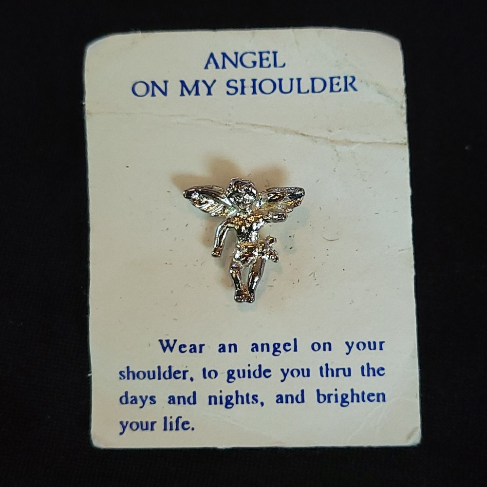Vintage Angel On My Shoulder Lapel Guide Pin Silver Gold Tone W/O Stones