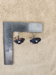 Vtg Black Plastic Rhinestone Screw Back Earrings