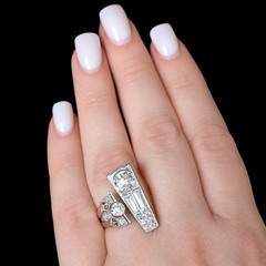 1940s Old European Cut Diamonds 14k Gold Platinum Cocktail Ring Vintage Retro