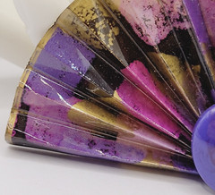 Purple Hue Art Paper Fan Brooch Pin Artist Signed Acrylic Glaze Origami Style