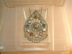 Large Vintage Silver/Bi Metal Gemstone Pendant Chain Necklace India Filigree 5″
