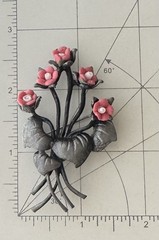 Flower brooch pewter tone metal w/ faux Pearls