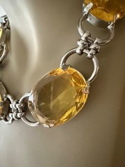 GRAZIANO SIGNED FAUX CITRINE LUCITE LARGE SILVER TONE NECKLACE 21″ STATEMENT