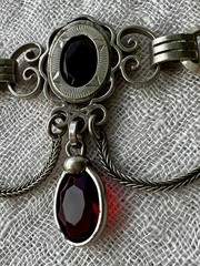 German Jugendstil Albertina Watch Chain Red Glass Drop Clover Mark c.1910-1925