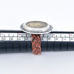 Vintage Sterling Silver 925 Alexander Severus Coin Ring with Braided Leather Ban