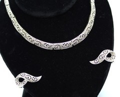 Panetta 1940s Cutout Scroll Rhinestone Necklace Clip Earring Set; Book Reference