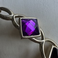 VTG Park Lane Accent Necklace 18 Inch Purple Square Facet Glass Bib Gold Signed