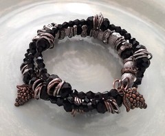 Cluster Bracelet Wire Wrapped Black Copper Silver Beads Charms Fits All