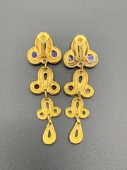 Vintage Blanca Matte Gold Plated Green Orange Blue Long Earrings (760)