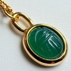 Vintage Green Gold Scarab Necklace Genuine Stone Pendant 1970s