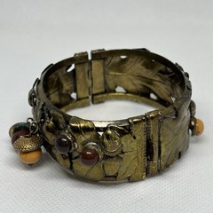 High-end Quality Mid Century Russian Gold Oak Leaf Acorn Clamper Bracelet Dangle