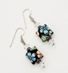 Polymer Clay Puffed Pillow Mold Colorful Floral 925 Silver Hook Pierced Earrings