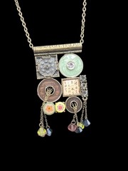 Vtg Unica Mixed Media Hippie Style Necklace 17″ Enamel Boho Dangling Crystals