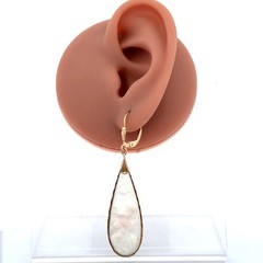Estate 14k Yellow Gold White Resin Carved Cameo Teardrop Statement Drop Earrings
