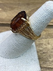 Vintage 1960s Anna Bekoach 18K HGE Amber Glass Ring Sz. 6.75