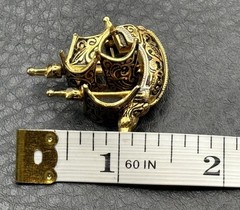 Vintage Spanish Damascene Galleon Ship Brooch Gold Tone Silver Sailing Vessel