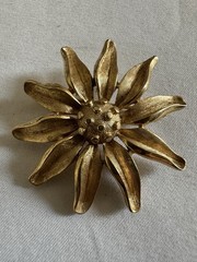 Vintage Crown Trifari Flower Brooch Pin Gold Tone Brushed & Shiny 1.5 in Signed✨