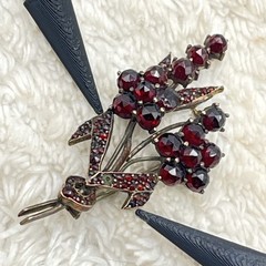 Antique Bohemian Garnet Brooch Flower Pin Tube Hinge C Clasp AS IS 2.25″