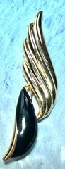 Vintage Gold and Black Enamel Wing Brooch/Pin