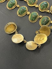 VICTORIAN EGYPTIAN REVIVAL SCARAB BEETLE NECKLACE – GILDED SILVER – 22″ L