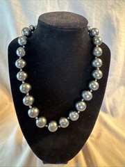 Carolee Faux Pearl Chunky Necklace Gray Adjustable Length