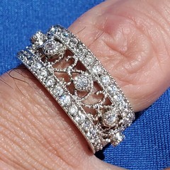 STERLING SILVER DESIGNER White CZ Filigree Wedding Band ETERNITY Ring Size 7.75